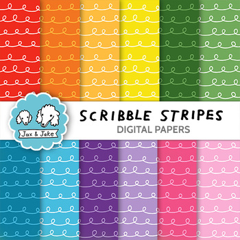 Preview of Scribble Stripes Digital Papers - Rainbow Doodle Clipart Backgrounds