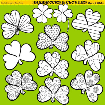 Preview of Clip Art Shamrocks & Clovers in black and white