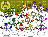 Clip Art: Snowmen & Mittens (7 colors)