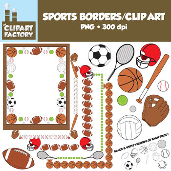 Preview of Clip Art: Sports Borders Clip Art - Borders and assorted sports equipment