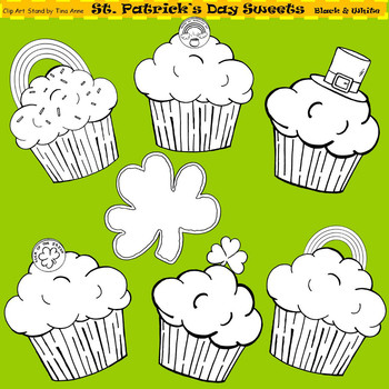 Preview of Clip Art St. Patricks Day Sweets in black and white