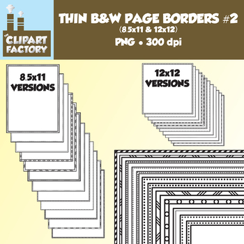 Preview of Clip Art: Thin Borders and Frames #2 - 24 Fun page borders 8.5x11 & 12x12