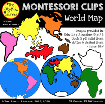 Preview of Clip Art: Montessori World Map & Continents