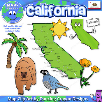 Preview of Clip Art of California State Symbols and Map Clipart