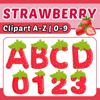 Preview of Clip Art of Fruit Number 0-9, Letters A-Z in Strawberry Theme.