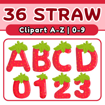 Preview of Clip Art of Fruit Number 0-9, Letters A-Z in Strawberry Theme.
