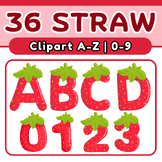 Clip Art of Fruit Number 0-9, Letters A-Z in Strawberry Theme.