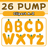 Clip Art of Pumpkin Letters A-Z in Halloween Theme.