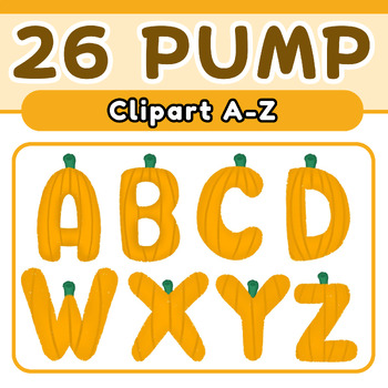 Preview of Clip Art of Pumpkin Letters A-Z in Halloween Theme.
