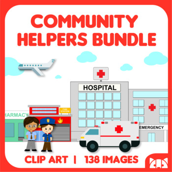Preview of Clip Art: Community Helpers Bundle (Buildings, Cars, Police, Teachers)