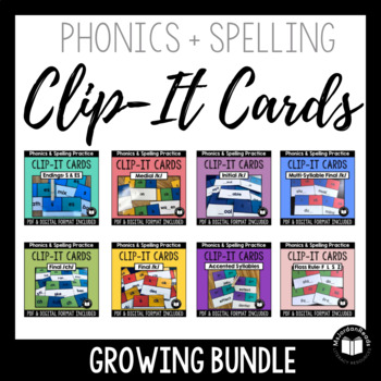 Preview of Clip It Cards for Phonics & Spelling | Growing BUNDLE | Google™ Slides