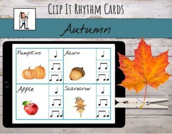 Preview of Clip It Rhythm Cards | Fall / Autumn | Quarter & Eighth Notes for Music Centers