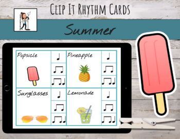 Preview of Clip It Rhythm Cards | Summer | Quarter & Eighth Notes for Music Centers