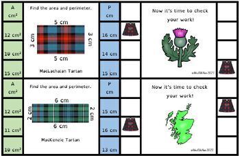Preview of Clip and Flip Area and Perimeter - Tartan/ Scotland Theme