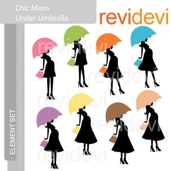 Preview of Mom to be under umbrella, maternity pregnancy clip art