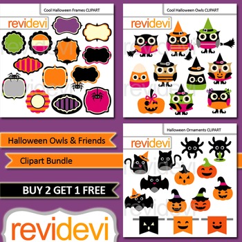 Preview of Clip art: Halloween Owls, Frames/ Labels, Jack O Lantern (3 packs)