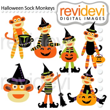 Preview of Clip art Halloween Sock Monkeys (teacher resource clipart) 08122