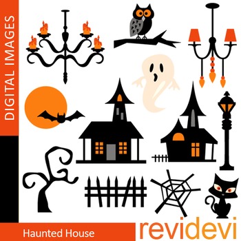 Preview of Clip art Haunted house (halloween clipart, chandelier) 08102
