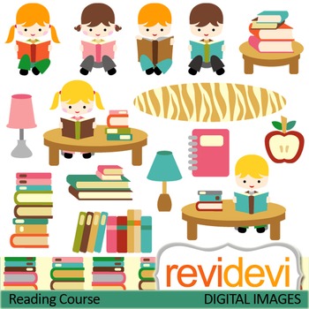 Preview of Clip art Kids reading (boys, girls, books, library, students) clipart