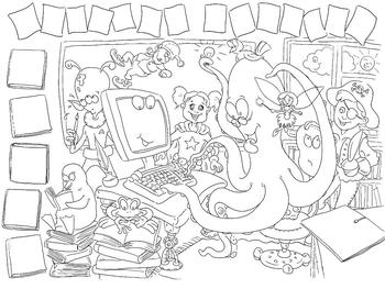 Cartoon School Classroom Clip Art + BLACK and WHITE coloring in clipart