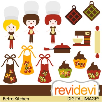 Preview of Kitchen clip art: chef, apron, kitchen utensils