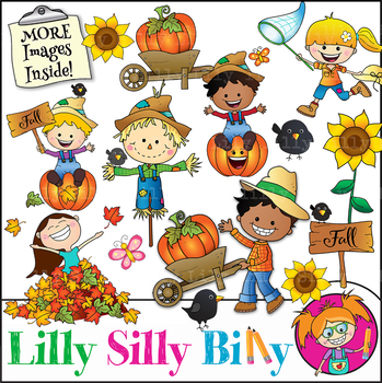 Preview of Clip art Scarecrow/ Fall. BLACK AND WHITE & Color Bundle. {Lilly Silly Billy}