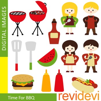 Preview of Clip art Time for BBQ (barberque, kids with apron, cooking) 07317