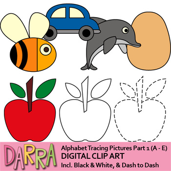 Preview of Clip art for tracing pictures activities - Alphabet clipart part 1 (A to E)