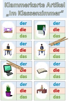 Preview of Clip cards "Im Klassenzimmer" - articles | Deutsch | German | "In the classroom"