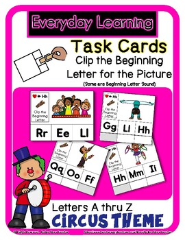 Preview of Clip the Beginning Letter Task Cards - Circus -  Word List included *tb m9