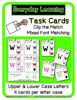 Preview of Clip the Match - Mixed Font Task Cards - Letters - 208 cards - 53 pgs *tb