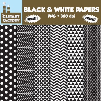 Preview of ClipArt: FREE Black & White Fun decorative backgrounds - 6 Digital Papers