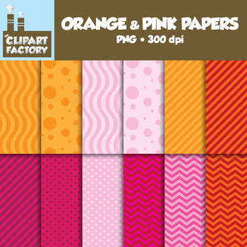 Preview of ClipArt: FREE Orange and Pink Fun decorative backgrounds - 12 Digital Papers