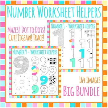 Preview of Numbers Worksheet Helper 64 IMAGES Numerals / Math Activities Clip Art / Clipart