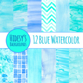 Watercolor Blue Handpainted Backgrounds / Digital Papers /