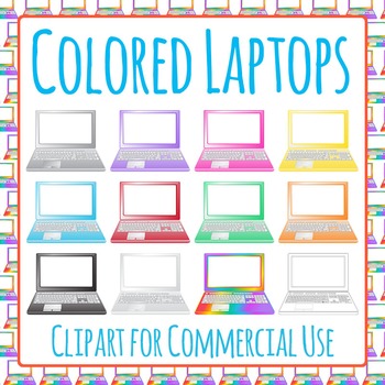 Preview of Laptop Computer Bright Colors Detailed Blank Screen Template Clip Art / Clipart