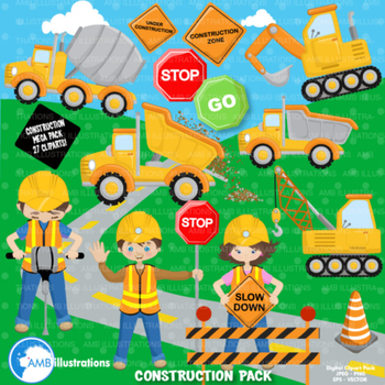 Preview of Construction Clipart, Road Work Clipart, {Best Teacher Tools} AMB-1171