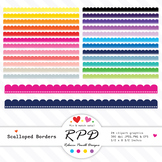 Clipart Digital Scalloped Borders Set, Rainbow Colours, JP