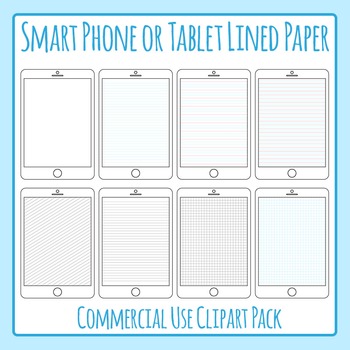 Preview of Ipad / Digital Tablet Lined Writing Paper Templates Clip Art / Clipart