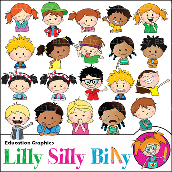 Preview of Clipart EMOTIONS  Full Color and Black/ white illustrations. Lilly Silly Billy