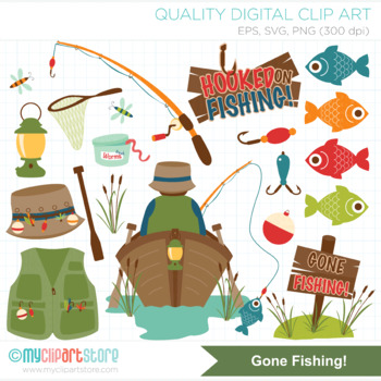 Father's Day Clipart, Gone Fishing, Fisherman's Boat, Camping, SVG