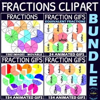 Preview of Clipart Fraction Circles and Fraction Circle GIFs BUNDLE