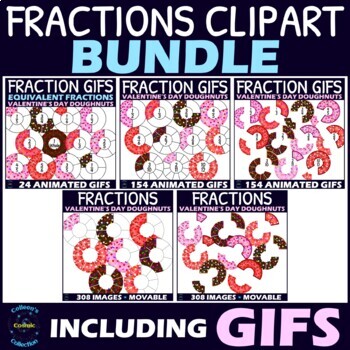 Preview of Clipart Fraction Valentines Day Donuts and Fraction Donut GIFs BUNDLE