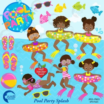Clipart, Girls Pool party, African American, {Best Teacher Tools} AMB-1998