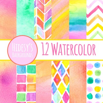 Preview of Watercolor Digital Papers, Bright Watercolour Backgrounds Clip Art