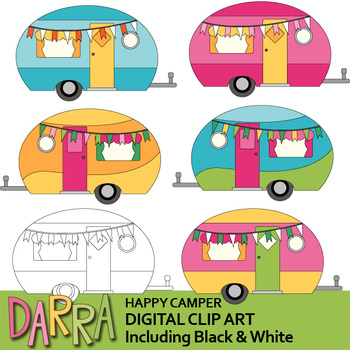 Preview of Clipart Happy Camper - Cute camping caravan RV clip art pastel colors
