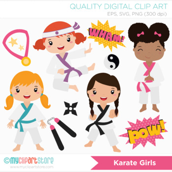 Preview of Karate Girls (Tae Kwon Do) Clipart, Sport, Kids Character