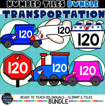 Preview of Clipart NUMBER TILES: TRANSPORTATION BUNDLE - 6 Sets - 768 ITEMS