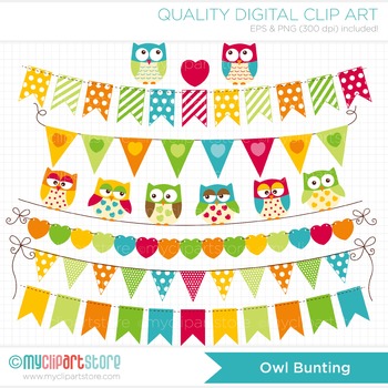 Preview of FREE Clipart - Owl Bunting Flags / Bunting Banners