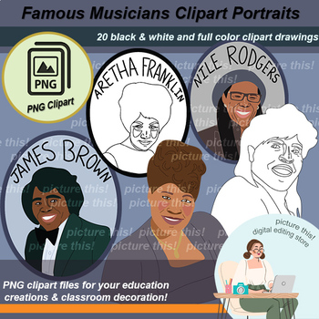 Preview of Clipart POC Musicians Black History Month Portraits Clip Art High School Middle